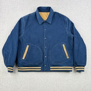 Schott Jacket Mens 2XL Blue Reversible Corduroy Varsity Bomber Snap Button